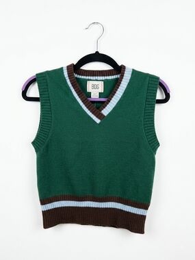 BDG Urban Outfitters Green Striped V-Neck Crop Sweater Vest NWT